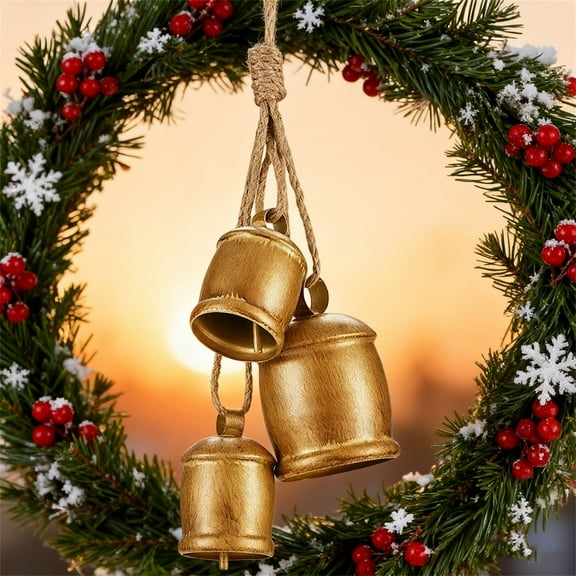 RuiJiao Gift Set Of 3 Vintage Brass Shabby Style Metal Cow Bells Christmas Decor