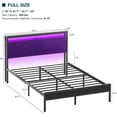 thumbnail image 3 of Homieasy Full Size Bed Frame with Charging Station and LED Strips, Industrial Platform Bed with Headboard and Storage, Steel Slat Support, No Box Spring Needed, Noise-Free, Easy Assembly, Black, 3 of 8