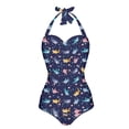 thumbnail image 5 of FKELYI Women's Swimwear One Piece Swimsuit with Soft Pad Colorful Cartoon Shark Print Tummy Control Bathing Suits Halter Monokini for Lady Summer Swimming Surfing, L, 5 of 6