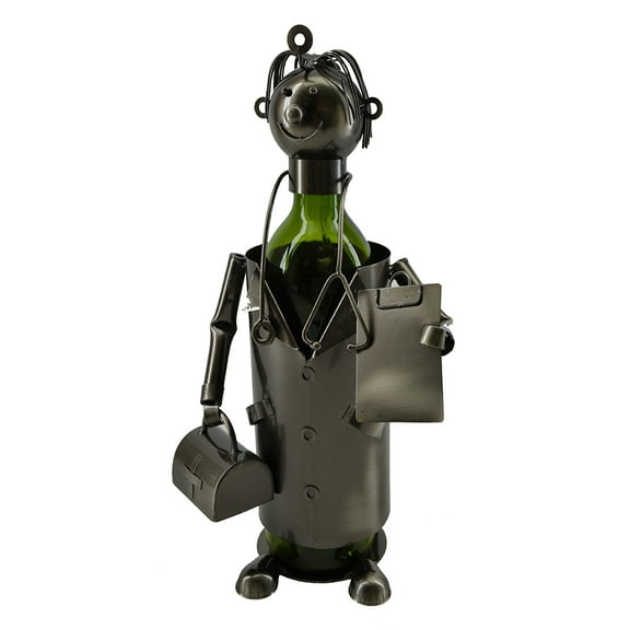 Happy Doctor with Suitcase and Patient Clipboard Wine Bottle Holder Character