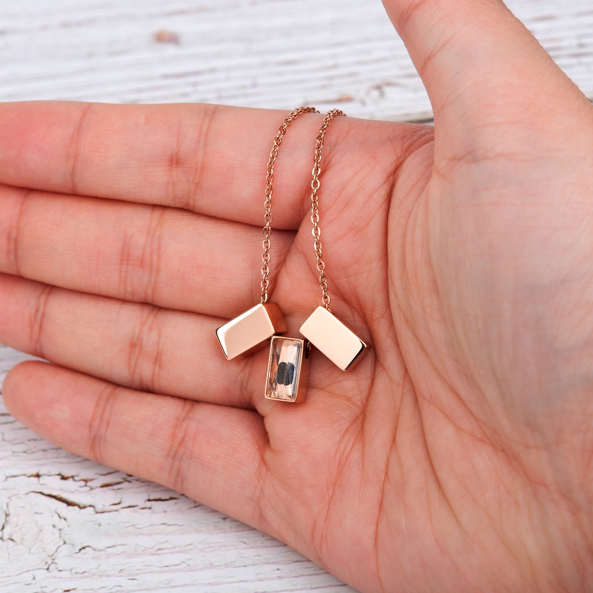 Anavia See You Cremation Necklace for Ashes, Mini See Through Urn Necklace, Mini Cube Cremation Pendant, Cremation Jewelry, Memorial Jewelry, Mini Urn w/ Multicolor Cubes-[Rose Gold]