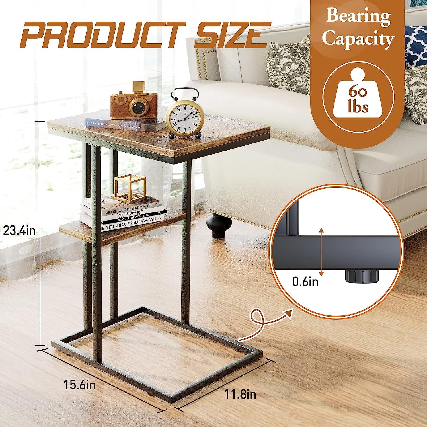 Aboxoo Indoor Rustic Stability Wood Metal End Table, Brown