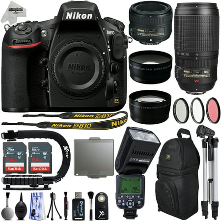 Nikon D810 DSLR Digital Camera with 18-55mm VR II + 55-300mm VR Lens + 128GB Memory + 2 Batteries + Charger + LED Video Light + Backpack + Case + Filters + Auxiliary Lenses + $50 Gift Card +