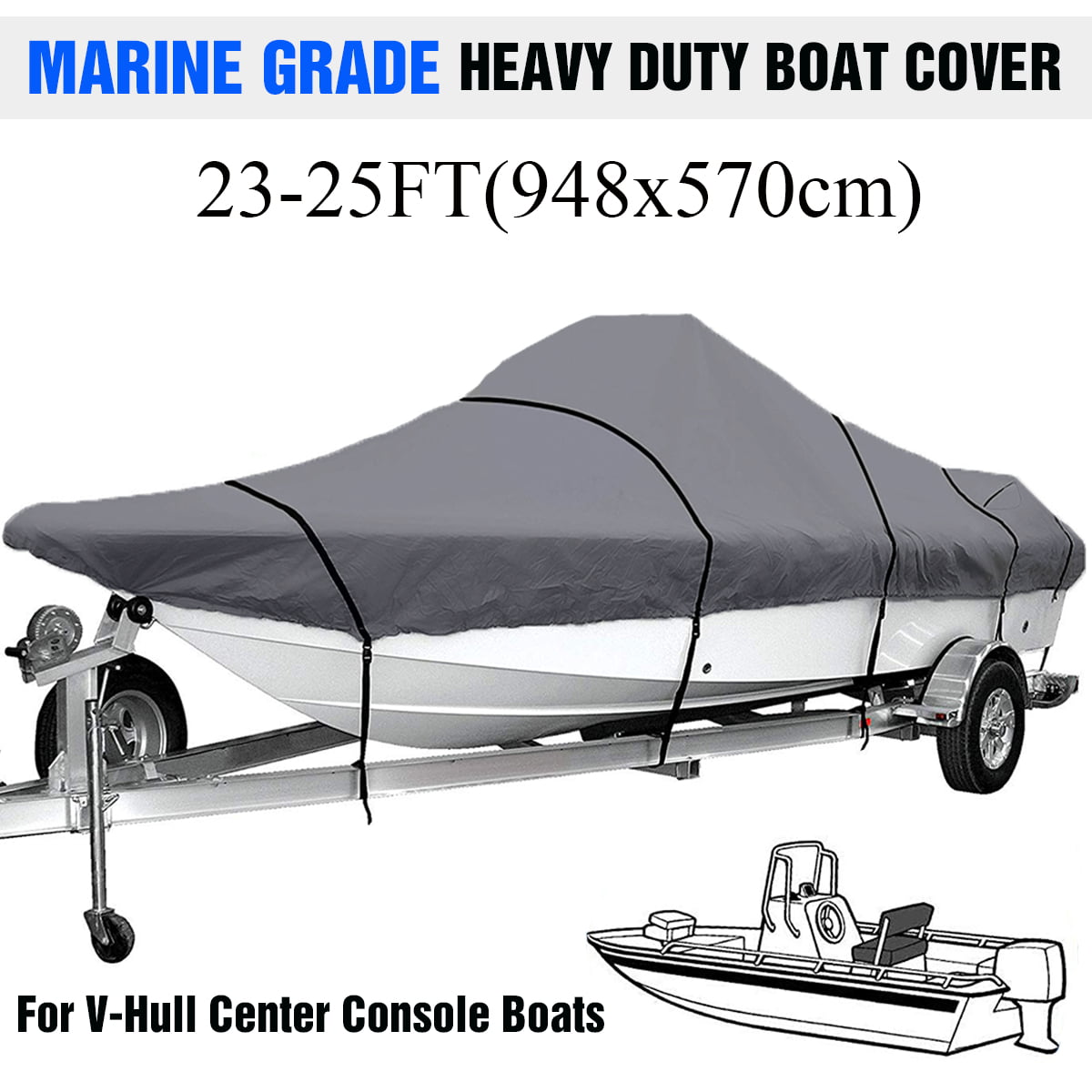 17-25ft 210D Trailerable Boat Cover Marine Grade Waterproof For V-hull Outboards 