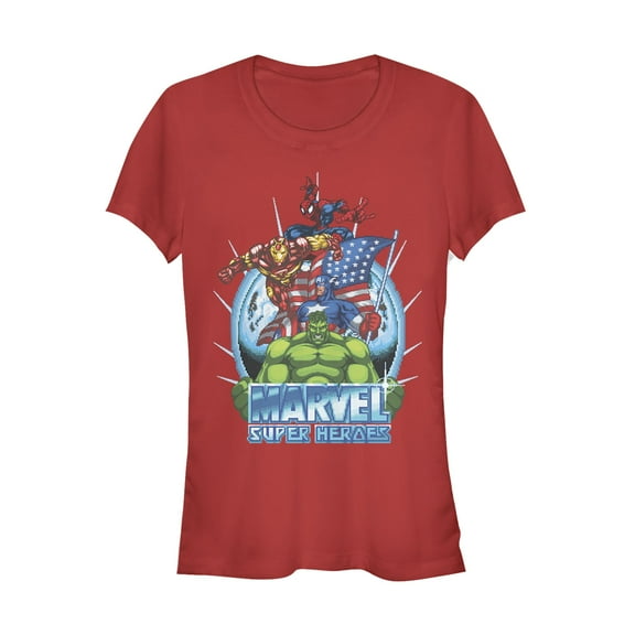 Junior's Marvel Patriotic Heroes Graphic Tee Red Medium