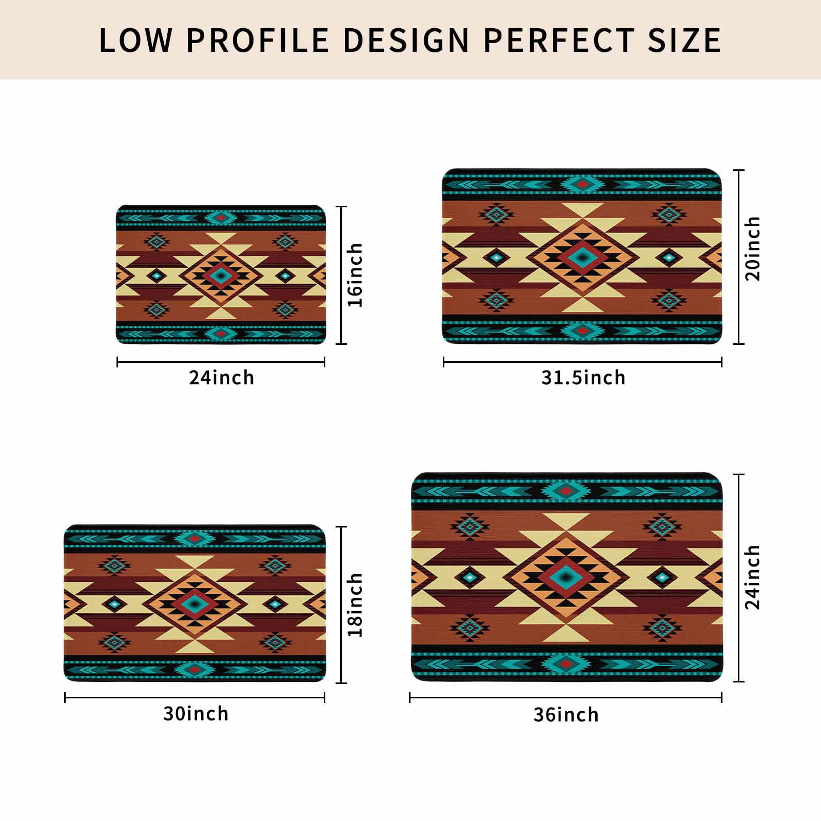 Turquoise Red Doormat Outdoor Entrance 16"x24", Southwest American Native Abstract Pattern Absorb Moisture Dirt Door Mats, Non-Slip Rubber Backing Floor Mats Indoor, Low-Profile Front Door Rugs