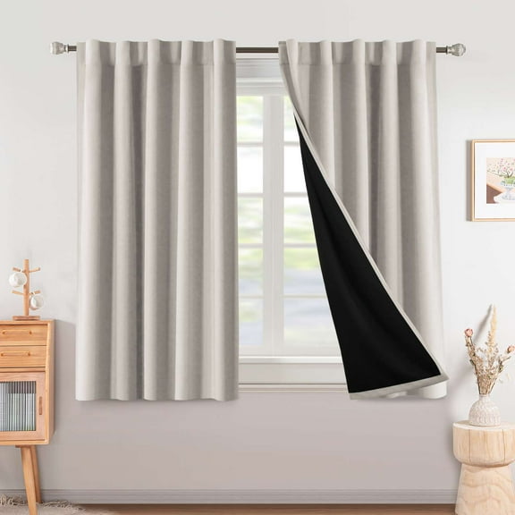 Turquoize 100% Blackout 63 Inch Long Curtains Back Tab/Rod Pocket Window Drapes,Stone,2 Panels