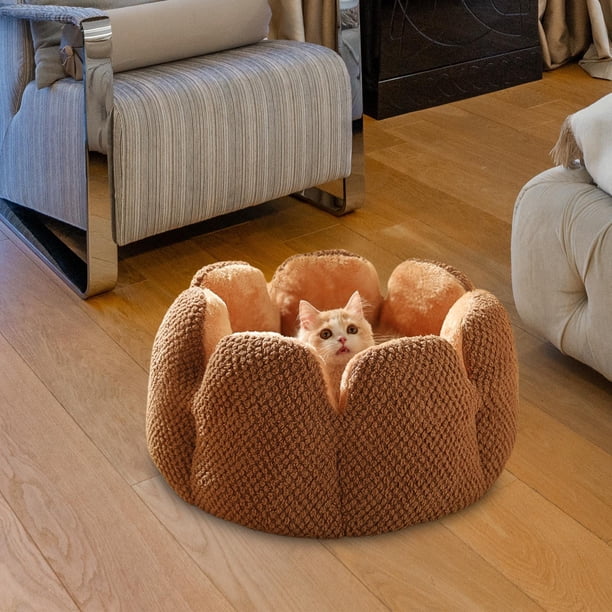 Calentador de cama para mascotas, almohadilla para dormir, suave, con forma de flor, transpirable, portátil, accesorios, suministros para mascotas, , marrón Salvador Almohadilla de cama para perros