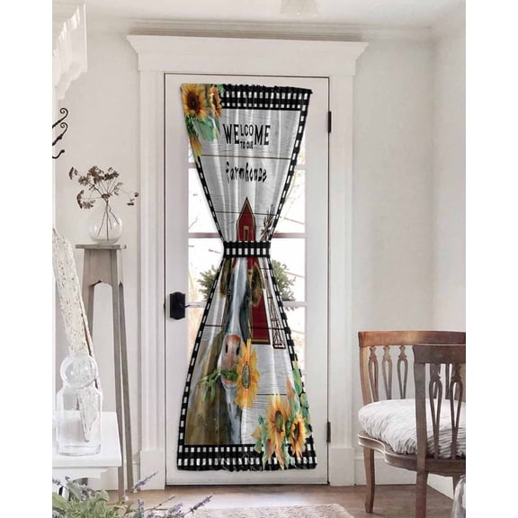 Farm Cow Blackout Curtains, French Door Curtains for Door Window, Country Cabin Red Barn Animals Sunflowers Plaid Privacy Drapery for Patio/Sidelight Doors, 1 Panel with Tieback, 54 x 72 Inches