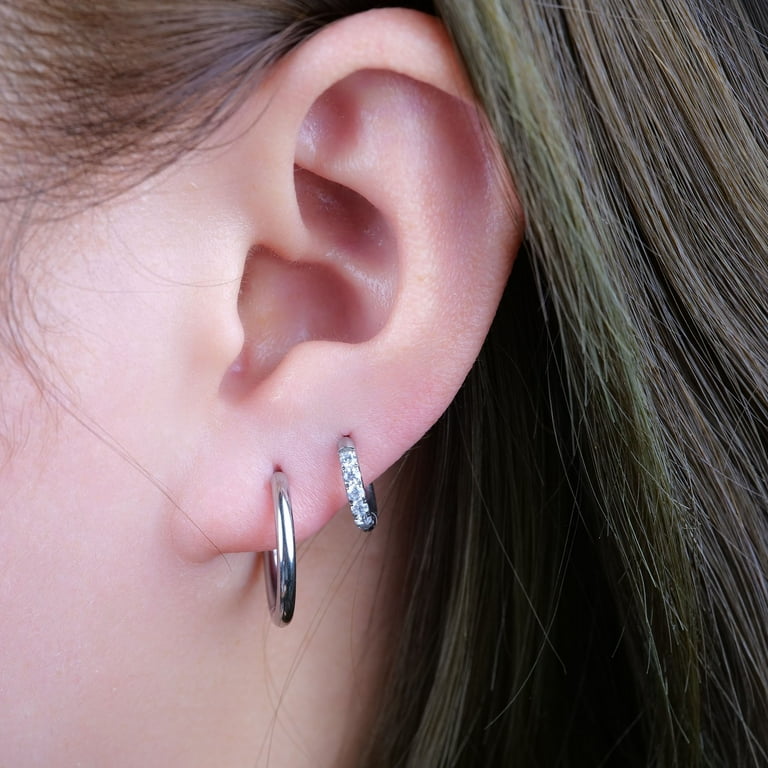 Limerencia Hypoallergenic G23 Pure Titanium Pairs Small Huggie Hoop Earrings 14mm White CZ Walmart