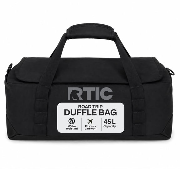 RTIC Road Trip Duffle Bag, Medium, Water Resistant, Durable Fabric, Black