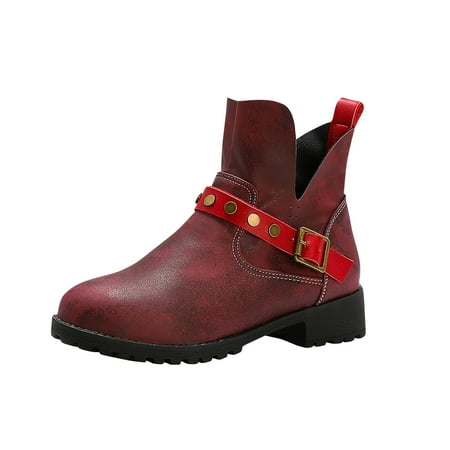 

Boots Deals 2022 Hvyes Women s Winter Short Boots With Round Head And Low Heels And Solid Metal Belt Buckles