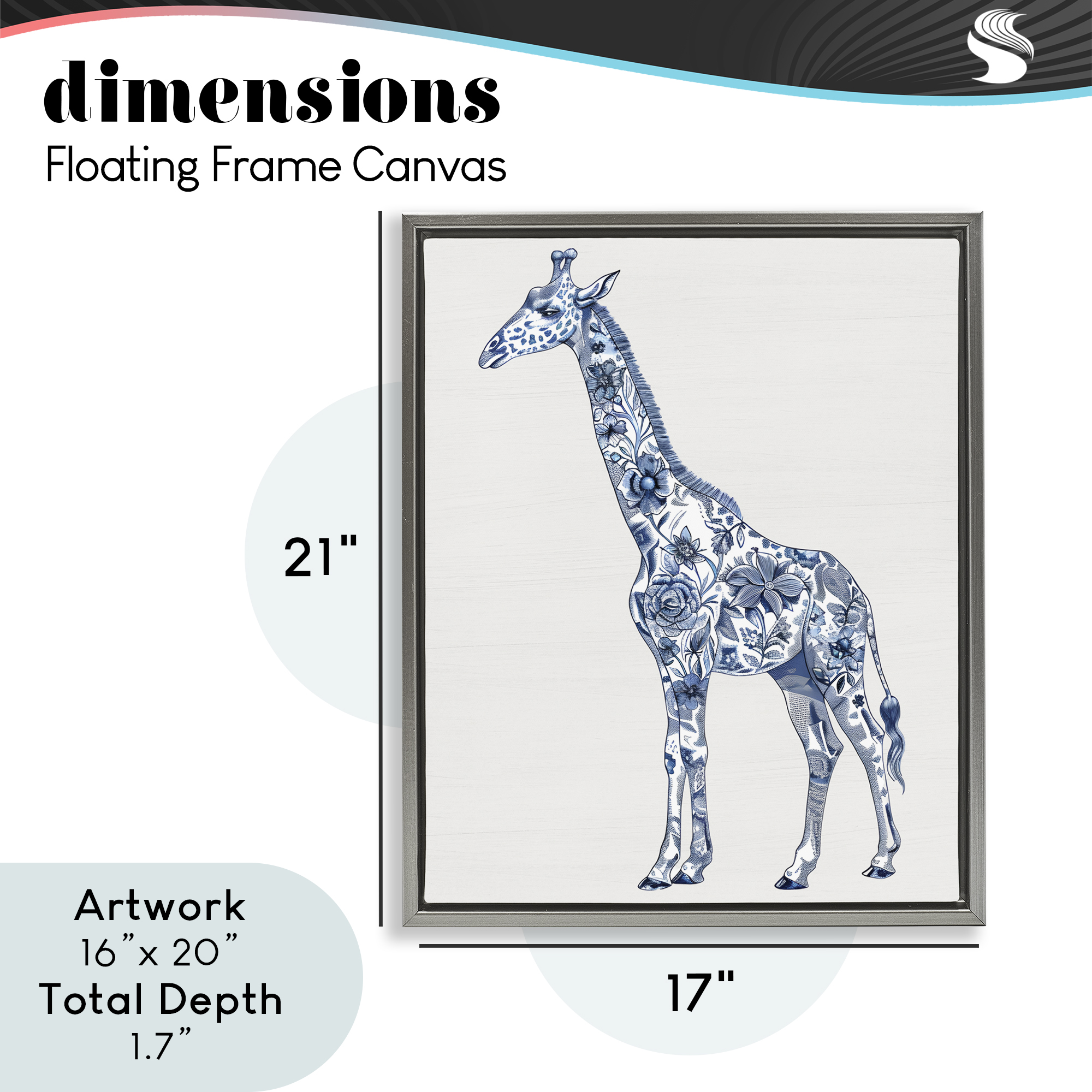 Vintage Toile Giraffe Gray Framed Floater Canvas Wall Art, design by Lettered and Lined