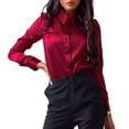 thumbnail image 5 of sunsanly Women Spring Shirt OL Style Solid Color Loose Satin Single-breasted Commute Long Sleeves Turn-down Collar Spring Blouse Women Clothes, 5 of 8