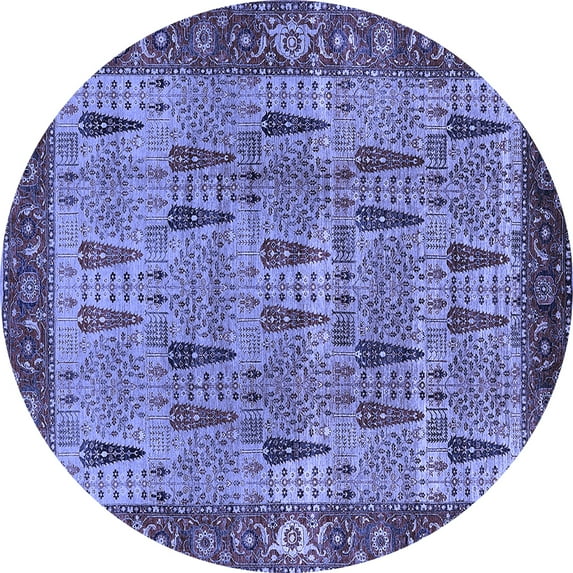 Ahgly Company Machine Washable Indoor Round Oriental Blue Industrial Area Rugs, 7' Round