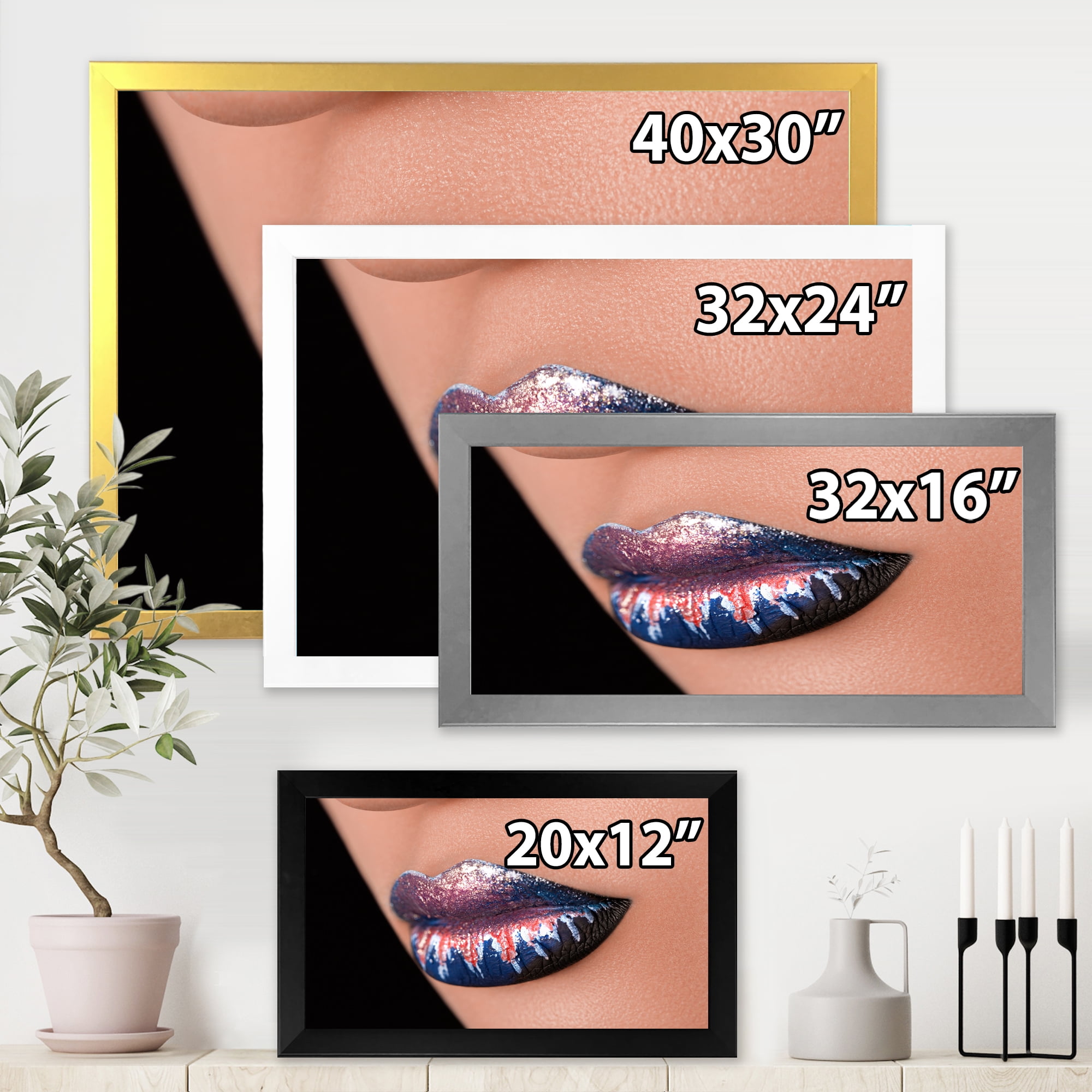 Designart 'Fashion and Creative Make Up On Woman Lips' Modern Framed Art Print