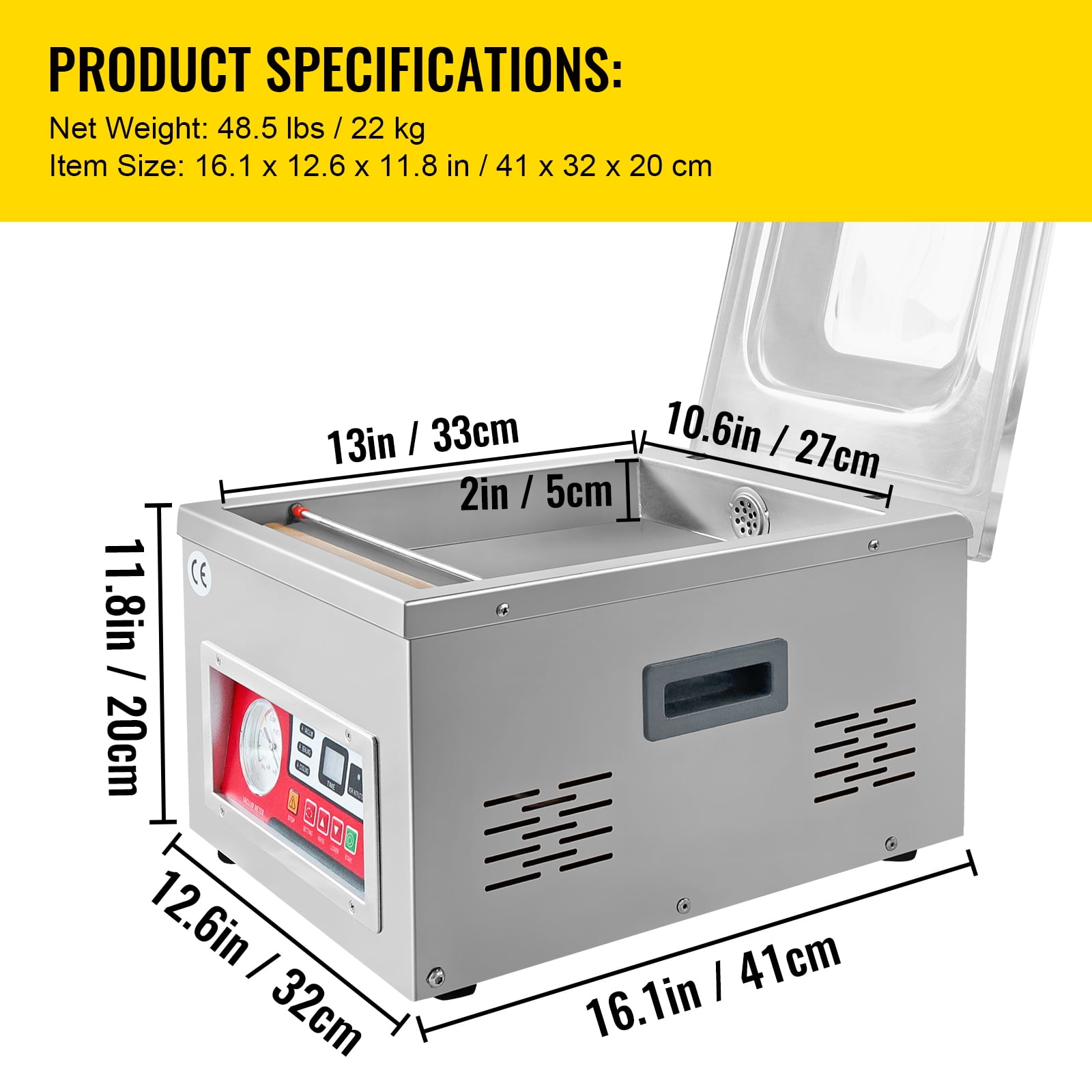 KFFKFF Chamber Vacuum Sealer, DZ-260A 6.5 cbm/h Pump Rate, Excellent Sealing Effect with Automatic Control, Commercial Kitchen Foods Packaging Machine Used for Fresh Meats, Fruit Saver 110V