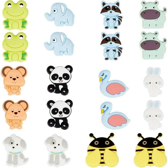1 Box 20Pcs 10 Styles Animals Silicone Beads Animal Focal Beads Large Soft Rubber Panda Dog Rabbit Shape Cute Animal Beads for DIY Keychains Beadable Pens DIY Bracelets Necklaces Supplies Women