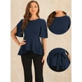 thumbnail image 2 of DARING DIVA Women's Split Half Sleeve Crew Neck Peplum Blouses M Dark Blue, 2 of 6