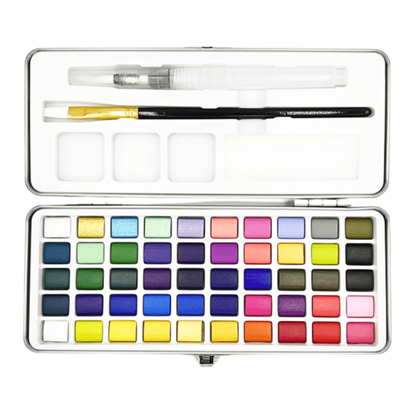 Cantoo City Ensemble de 50 Couleurs de Peinture Aquarelle avec Pinceau et Stylo Pinceau, Peinture Aquarelle pour Adultes, Enfants, Débutants, Artistes Professionnels