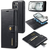 For iPhone 15 DG.MING Crazy Horse Texture Detachable Magnetic Leather Phone Case,Black,For iPhone 15