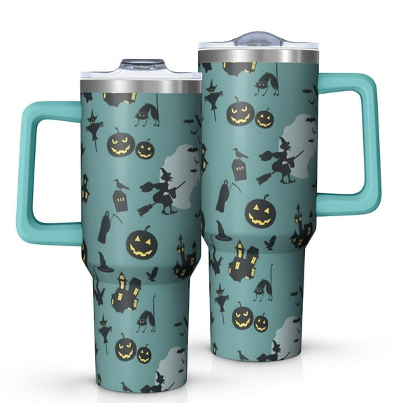 Halloween Witchy Motifs Pattern Tumbler with Handle and Lid,40oz Double Wall Vacuum Insulated Tumbler,Cups Gift for Women and Men