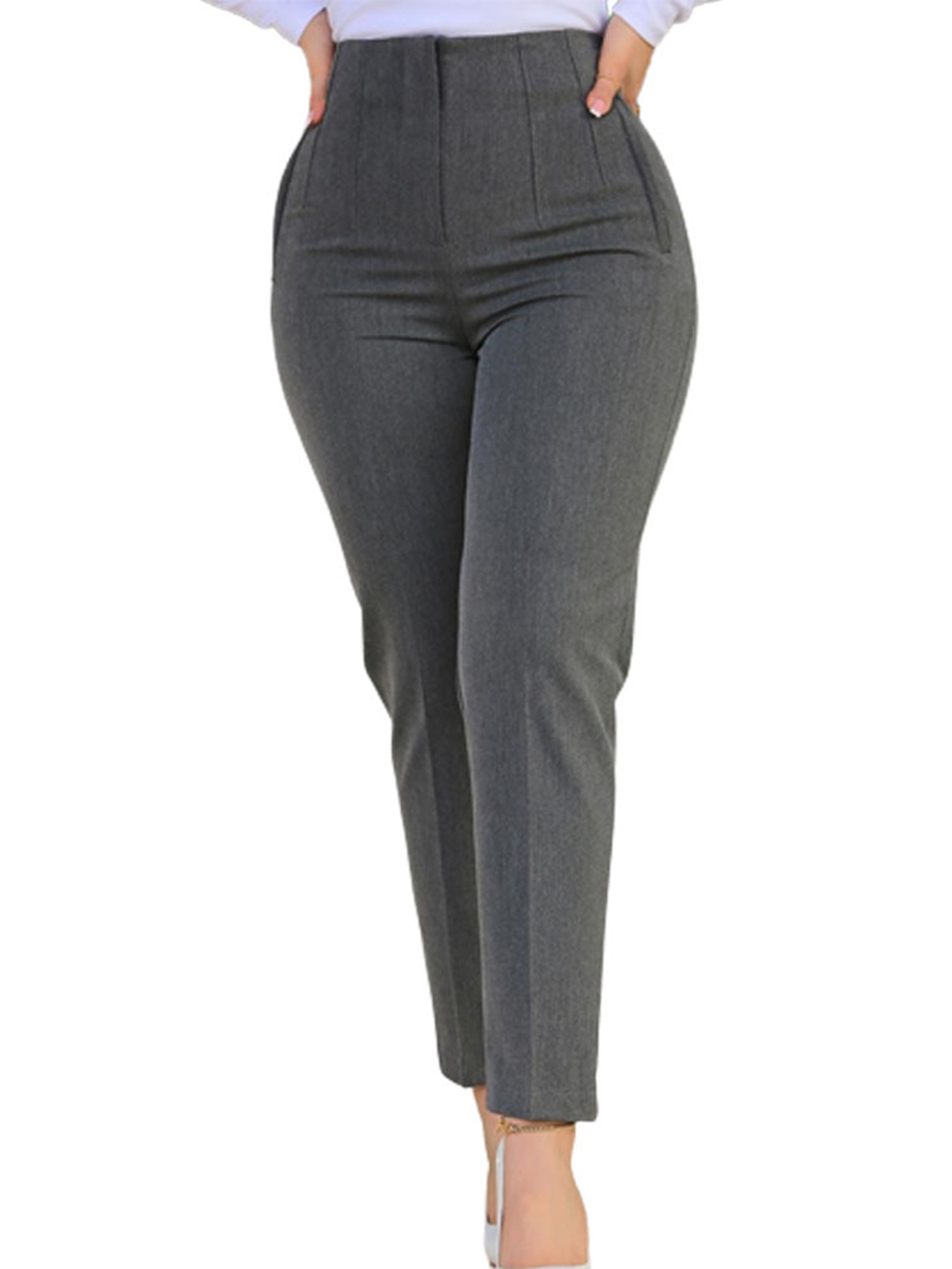 Grianlook Womens Work Dress Pants Office Business Casual Slacks Ladies Regular Straight Leg Trousers with Pockets Dark Gray S Walmart