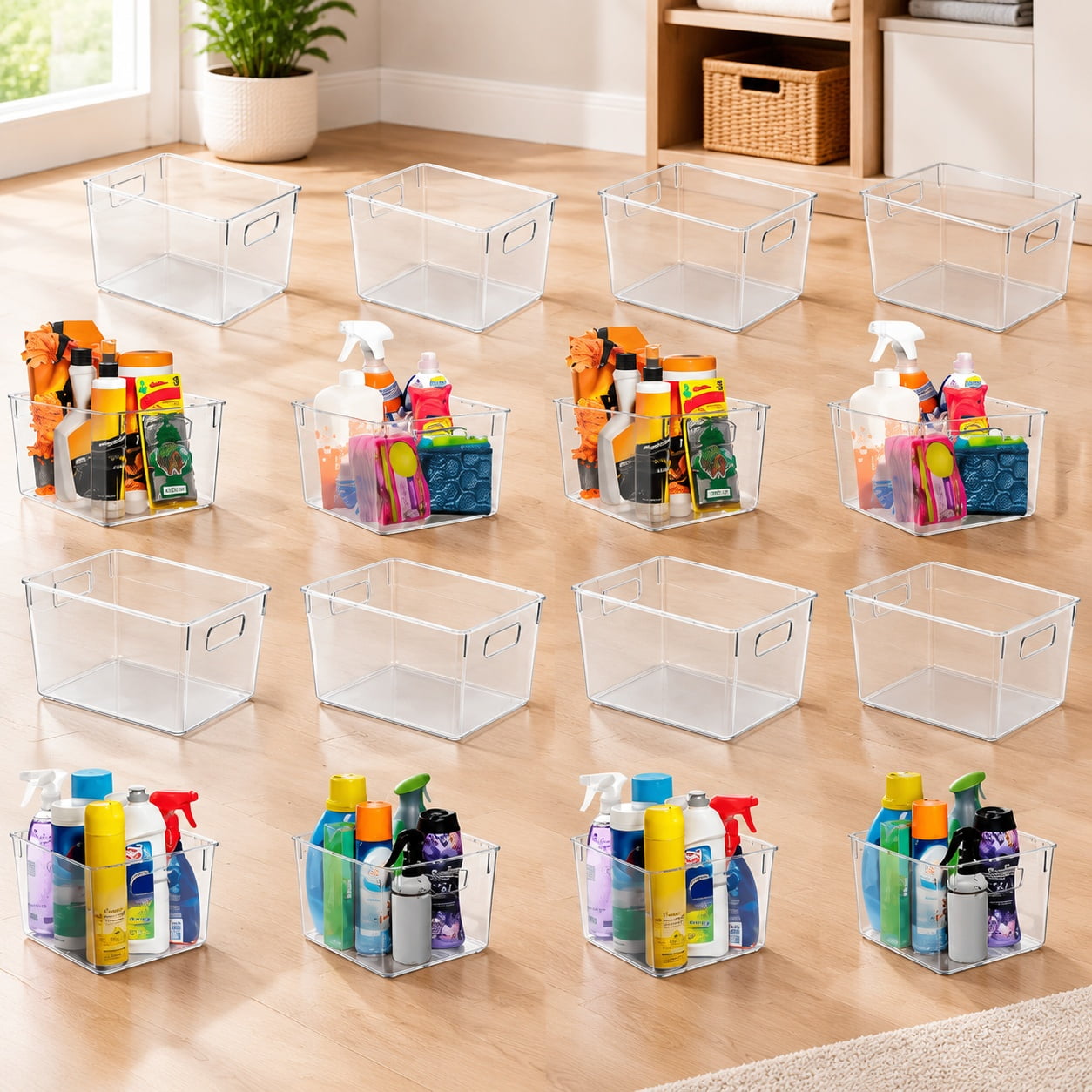 Clear Plastic Storage Bins – Pantry & Cabinet Organizers Home Storage Containers for Kitchen Laundry Office Closet Garage & Freezer (Pack of 2)