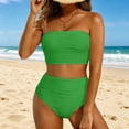thumbnail image 2 of Women's Strapless Bandeau Bikini Set, High Waist Ruched Textured Two Piece Swimwear for Beach & Pool, 2 of 5