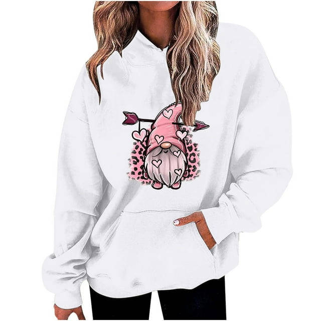 Birdeem Mode Décontractée pour Femmes Impression de la Saint-Valentin Hauts à Manches Longues Sweat à Capuche