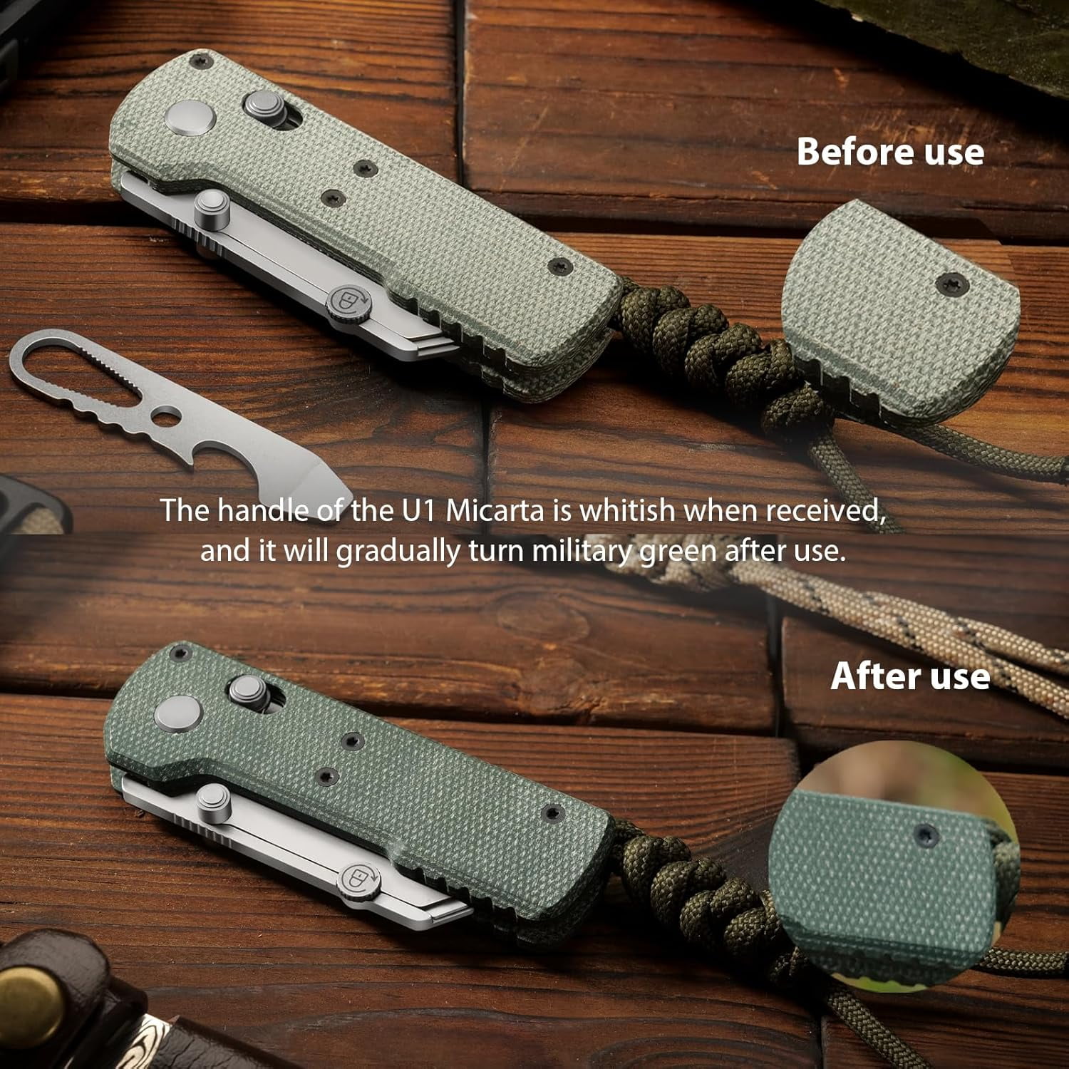 Otacle U1 Folding Utility Knife, Quick Change Box Cutter with Rail Lock, EDC Razor Knife with Pocket Clip for Office, Factory (Green Micarta)