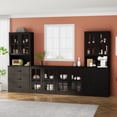 thumbnail image 2 of RichYa Kitchen Pantry Cabinet Set of 4,111" W Buffet Sideboard Coffee Bar with Glass Door Hutch,Modular Storage Cabinets with Shelves & Drawers for Dining Room,Black(CGGC), 2 of 10