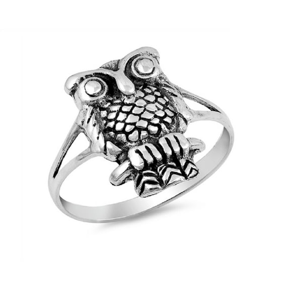 Sterling Silver Owl Split Shank Ring