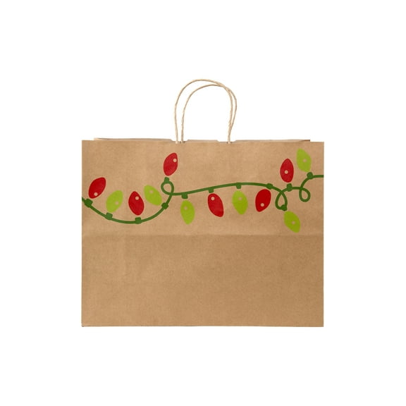 SSWBasics Large Holiday Lights Paper Shopping Bags 16"x 6"x 12 1/2"- Case of 100 -