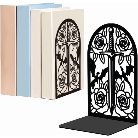 1 Pair Flying Dragon Metal Decorative Bookend for Shelves Heavy Duty Book Ends Modern Non-Skid Books Holder Stand Black Book Support
