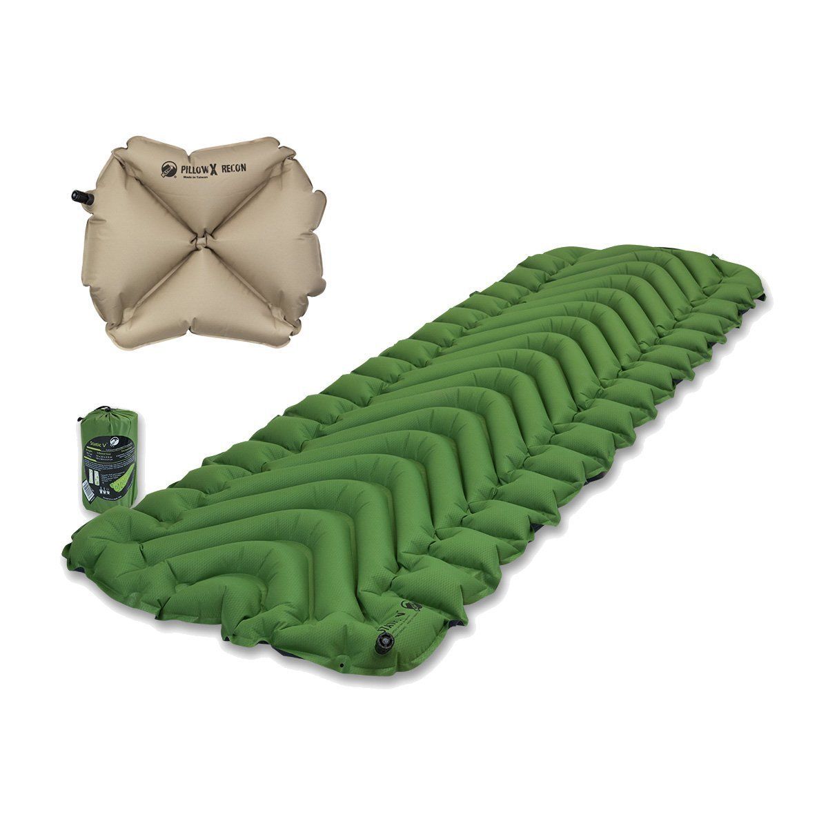 Klymit Static V Green Sleeping Pad Travel Mat w/ Pillow X Recon
