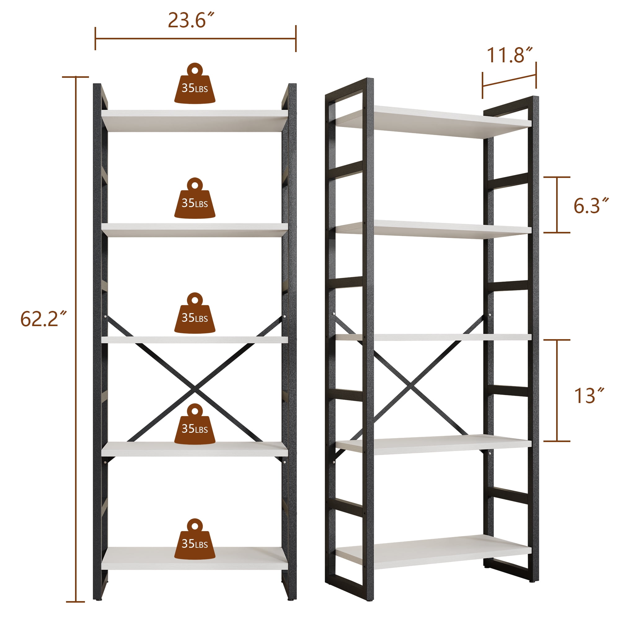  DongRong Bookshelf 5 Tier Bookcase Tall Ladder Book