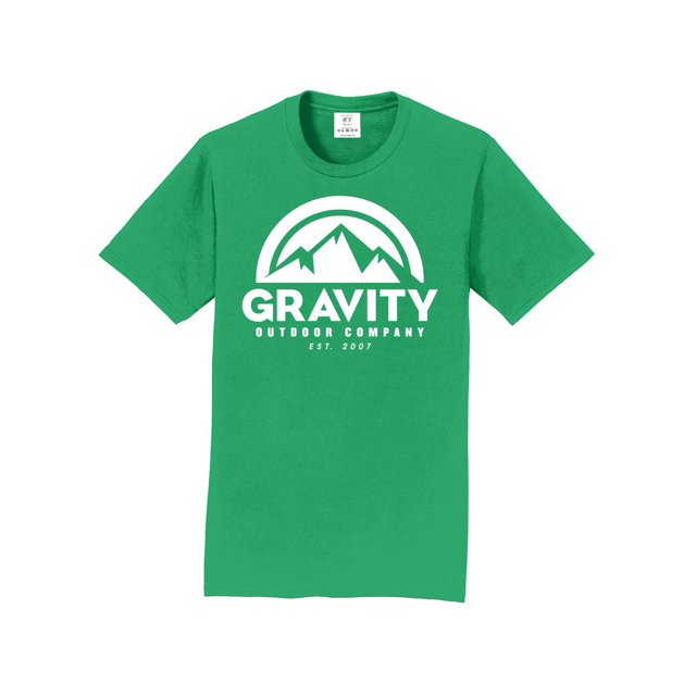Gravity Outdoor Co. T-Shirt à Manches Courtes - Vert Kelly - Logo Blanc - Grand