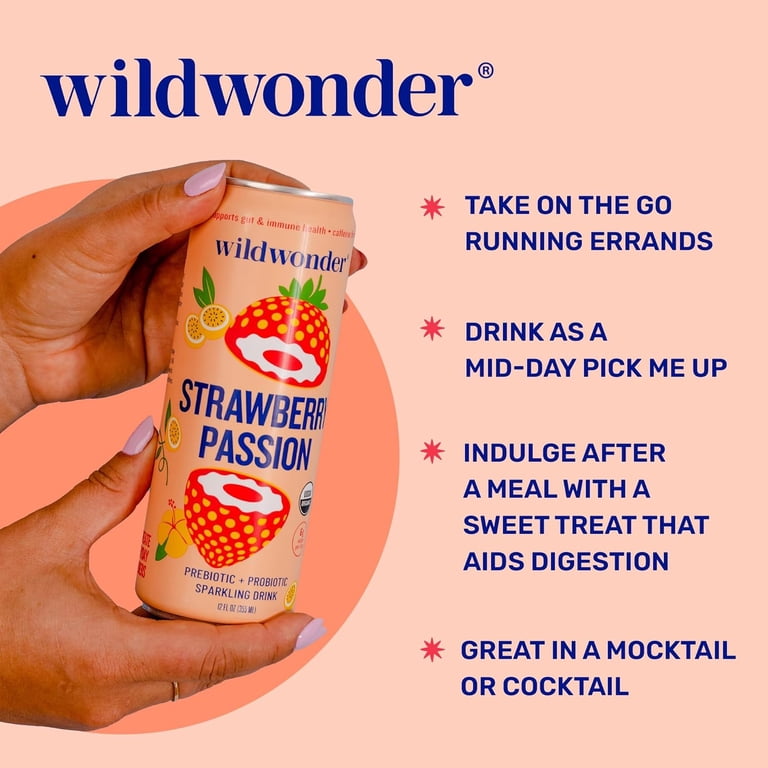 Wildwonder Strawberry Passion, Prebiotic + Probiotic Sparkling