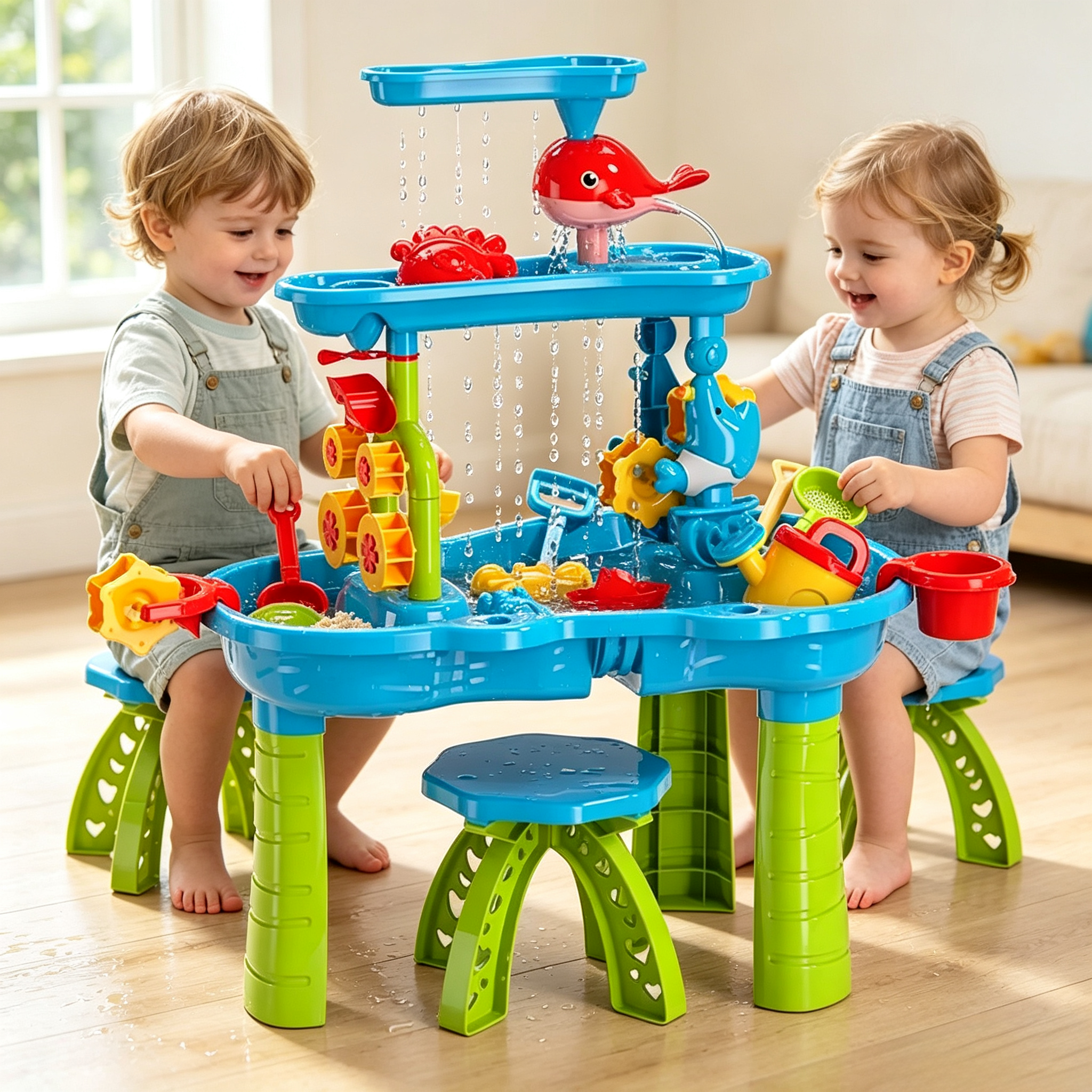 Kid Sand Water Table Toddler Water Activity Table Rain Showers Play Table Toy for 3-6 Years Old Sensory Exercise Friendship Building