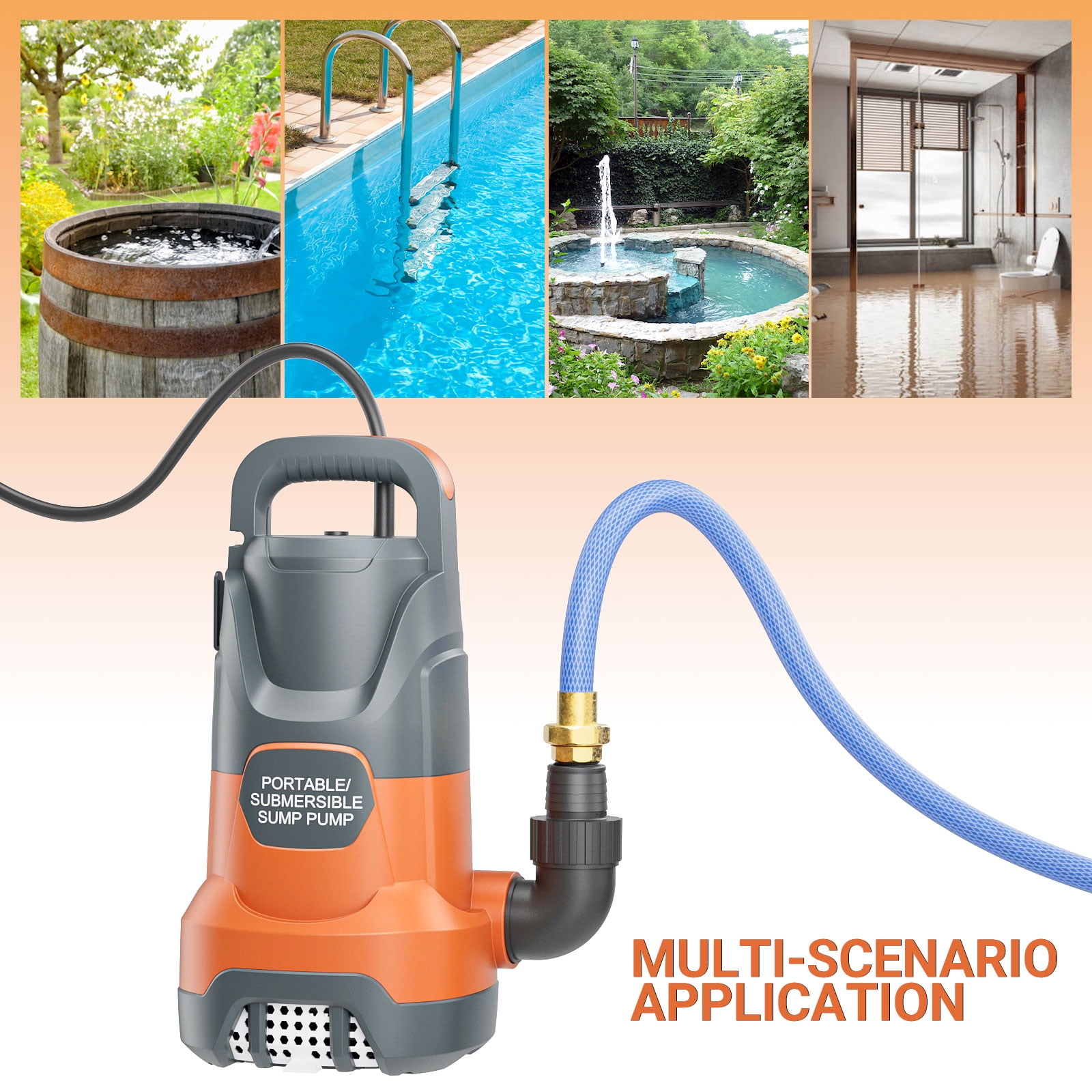 Sump Pump with Float Switch Submersible Water Pump Automatic 1.2HP 5000GPH Portable Dirty Clean Water Transfer Pump for Pool Draining Hot Tub Basement