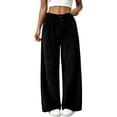 thumbnail image 2 of Karymi Pants for Women Solid Plush Fuzzy Wide Leg Pants, Elastic Waist Decorative Button Front Warm Fluffy Long Trousers, 2 of 5
