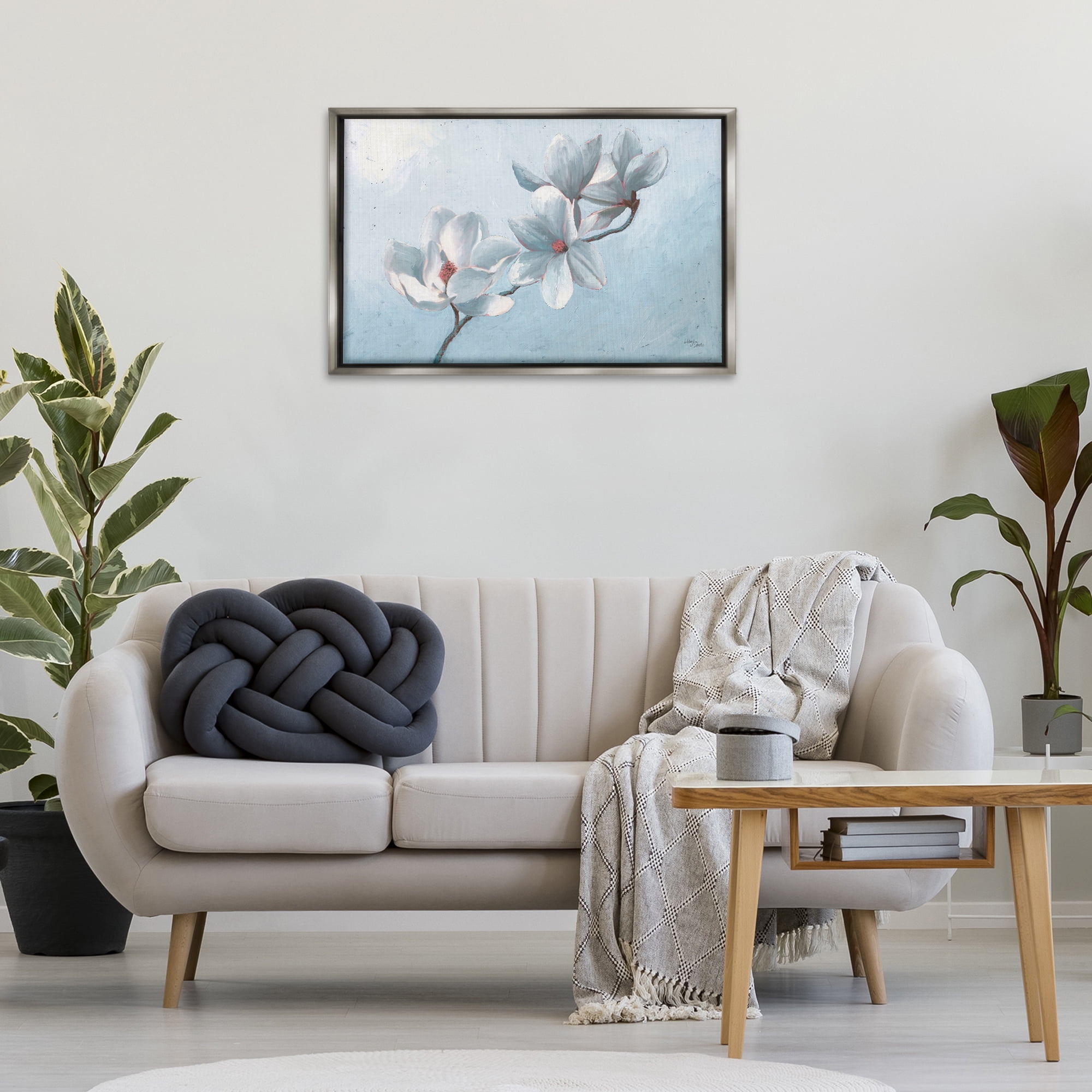 Stupell Industries Budding Magnolia Blooms Botanical & Floral Painting Gray Floater Framed Art Print Wall Art, 31 x 21