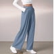 thumbnail image 5 of Pantalones de Traje Anchos para Mujer, Holgados, de Cintura Alta Elástica, Informales, Largos, Color Azul Marino, Talla S, 5 of 7