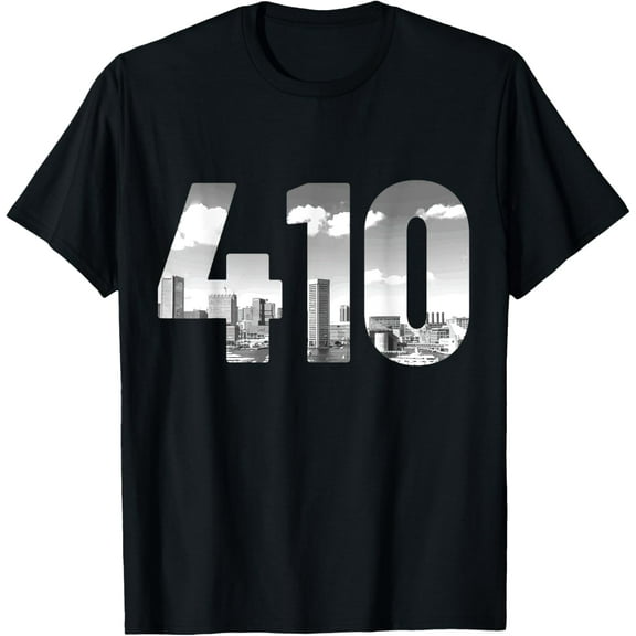 Baltimore 410 Area Code Skyline Maryland Vintage T-ShirtMen and women, Black T-shirt, size: Extra large