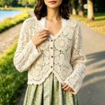 thumbnail image 3 of Cardigan Sweaters for Women Long Sleeve Lightweight Open Front Hollow out Floral Crochet Knit Cardigans Fall Clothes, 3 of 4