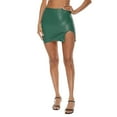 thumbnail image 3 of VUPSGEZ Women's Pu Skirt New Zipper Hip Skirt Asymmetrical Slit Leather Skirt Skirt (Army Green,L), 3 of 5