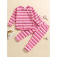 thumbnail image 3 of WIBACKER Toddler Baby Boy Girl Fall Outfit Ribbed Knit Tops Elastic Pants Set Cute 2pcs Stripe Winter Clothes, 3 of 7