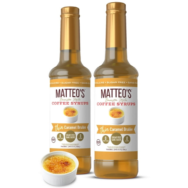 Matteo's Sugar Free Coffee Flavoring Syrup, Caramel Brulee, Delicious Coffee Syrup, 0 Calories, 0 Sugar, Keto Friendly (750mL, 2-pack)