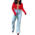 thumbnail image 3 of KelaJuan Women Crop Tops, Sexy Long Sleeve Flared Cuff Sweater, Solid Color Ribbed Autumn Knitwear, 3 of 6